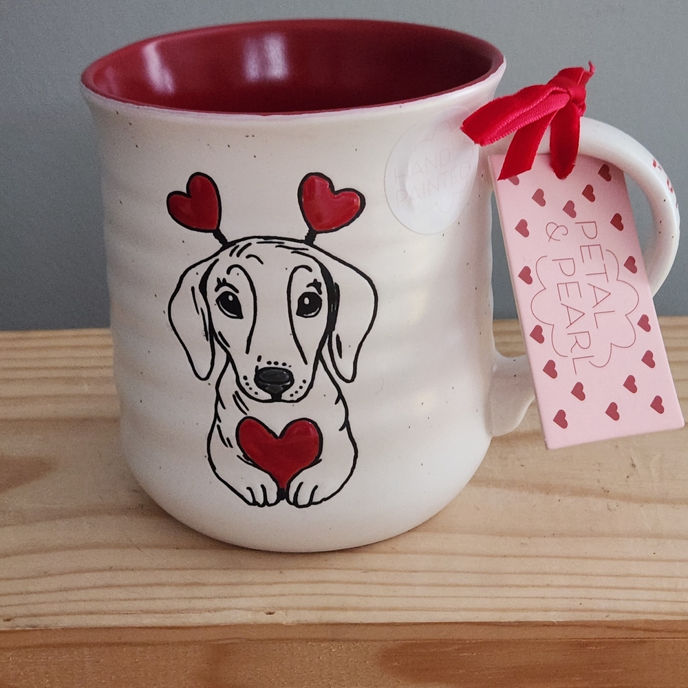 Valentine Dachshund Dog Heart Puppy Love Ceramic Mug NWT
